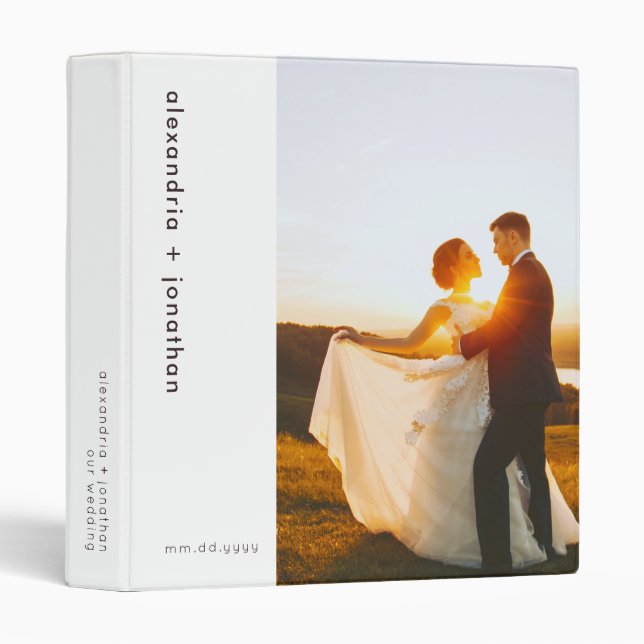 Wedding Photo Minimalist Elegant Simple White 3 Ring Binder (Front/Spine)