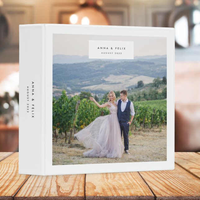 Wedding Photo Minimalist Elegant Simple White  3 Ring Binder (Creator Uploaded)