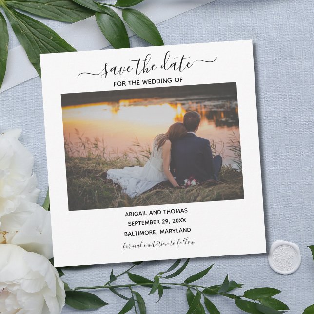 Wedding Photo Modern Calligraphy Save the Date (Photo Wedding Save the Date. Elegant Script Calligraphy Font. )