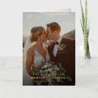 WEDDING PHOTO modern elegant chic ampersand black Foil Greeting Card