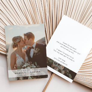 WEDDING PHOTO modern elegant chic ampersand white Thank You Card