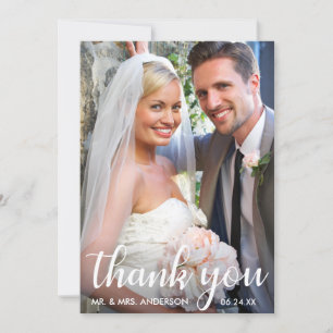 Wedding Photo Modern Script Thank You Card
