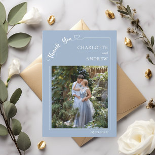 Wedding photo modern simple dusty blue thank you card