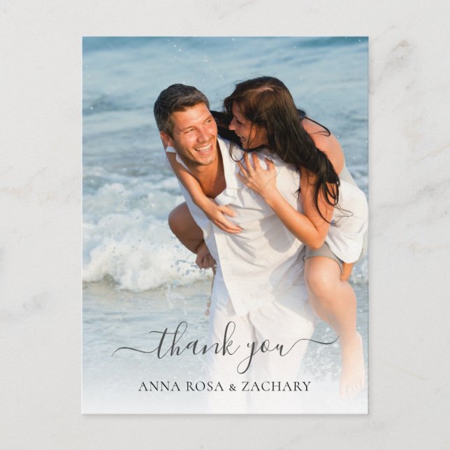 *~* WEDDING PHOTO Modern Thank You  Postcard (Front)