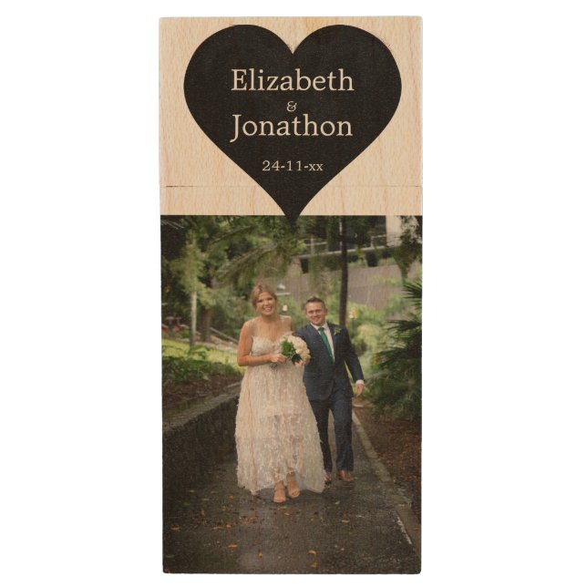 Wedding Photo Momento Heart Wood Flash Drive (Front Vertical)