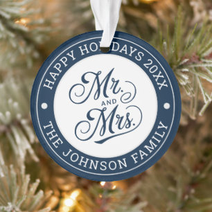 Wedding Photo Mr. & Mrs. Elegant Script Newlyweds Ornament