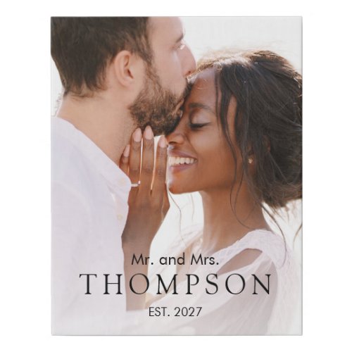 Wedding Photo Newly Weds Modern Elegant Faux Canvas Print