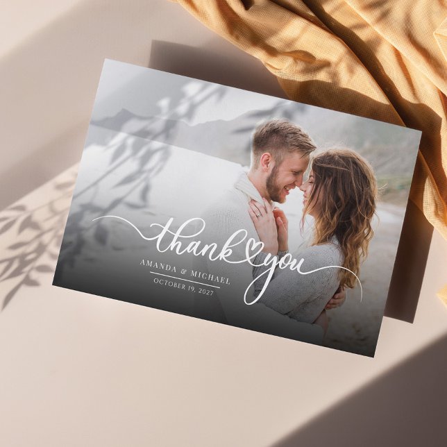 Wedding Photo Newlyweds Modern Thank You Note Card (Wedding Thank You Couples Photo Card on Zazzle at Milestone Hub)