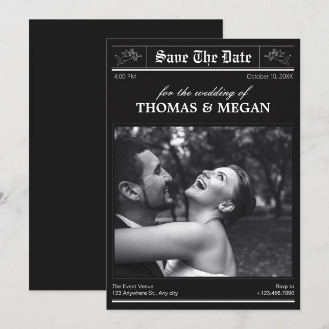 Wedding photo newspaper  save the date (Front/Back)