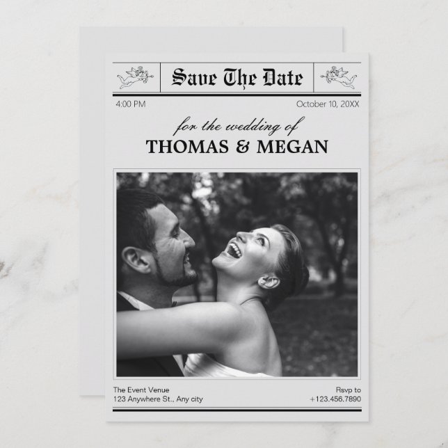 Wedding photo newspaper  save the date (Front/Back)