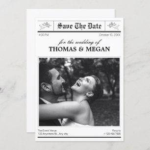 Wedding photo newspaper save the date