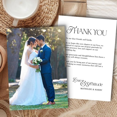 Wedding Photo Nostalgic Type Love and Gratitude Thank You Card