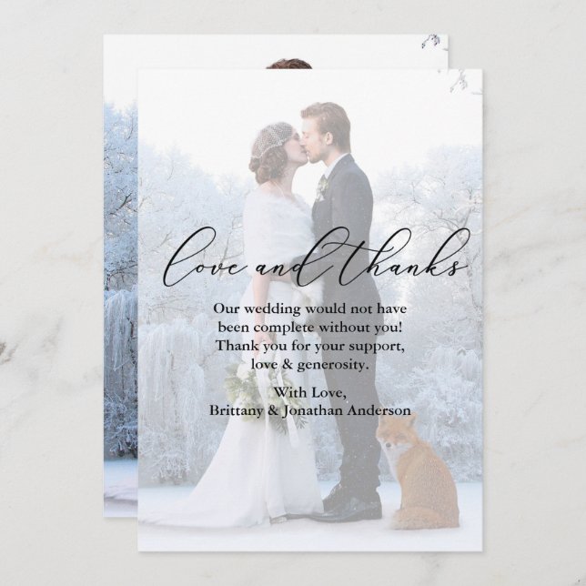 Wedding Photo Overlay Calligraphy Love Thanks Card (Front/Back)