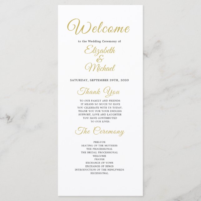 Wedding  Photo Overlay Gold Script Modern Program (Front)
