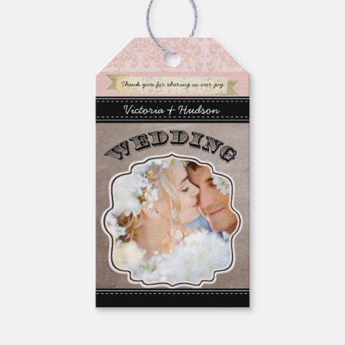 Wedding Photo Pale Dogwood Pink Damask Pattern Gift Tags