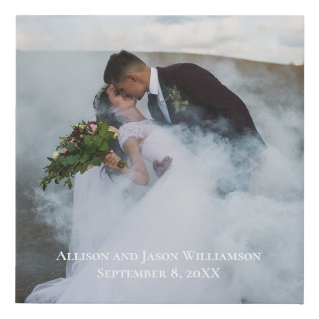 Wedding Photo Personalized Keepsake Names Date  Faux Canvas Print (Front)