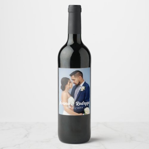 Wedding Photo Personalized Wine Label Couple Name