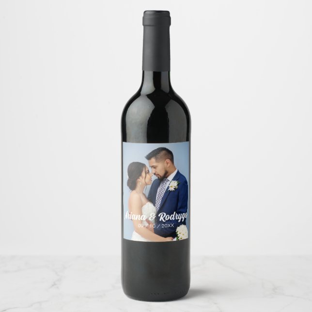 Wedding Photo Personalized Wine Label Couple Name (Front)