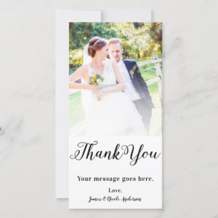 Wedding Photo Picture Black Modern Type Thank You Card
