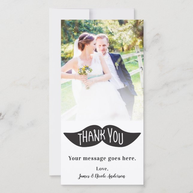 Wedding Photo Picture Black Mustache Thank You (Front)
