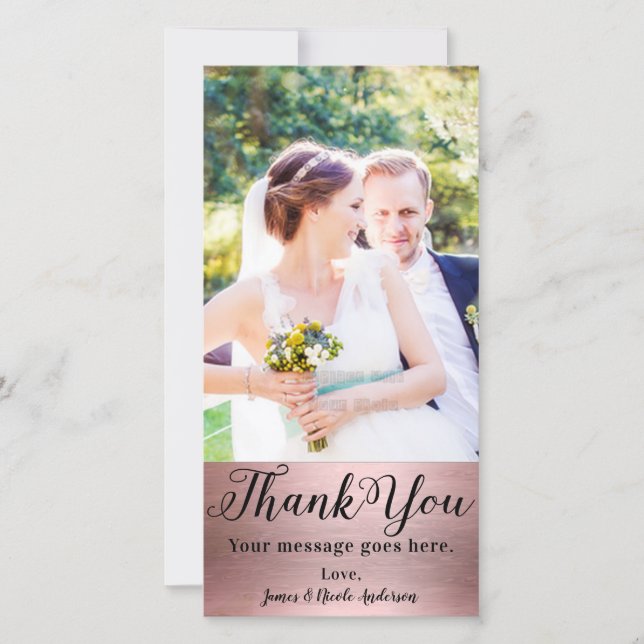 Wedding Photo Picture Rose Gold Shine Thank You (Front)