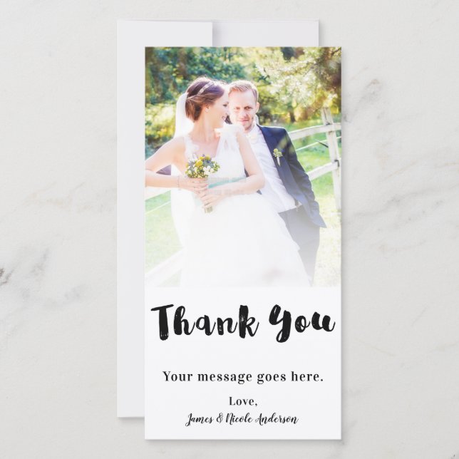 Wedding Photo Picture Thank You Chunky Black Card (Front)