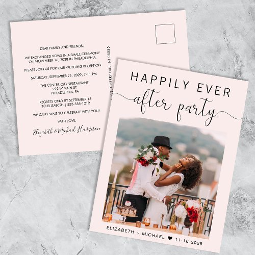 Wedding Photo Pink Happily Ever After Party Invitation Postcard