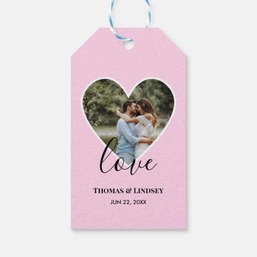 Wedding Photo Pink Heart Frame Modern Calligraphy Gift Tags