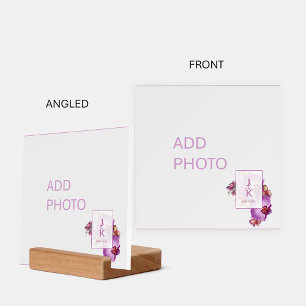 Wedding Photo Print Two Monogram and Wood Block