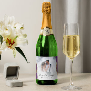 Wedding Photo Purple Gold Agate Sparkling Wine Label
