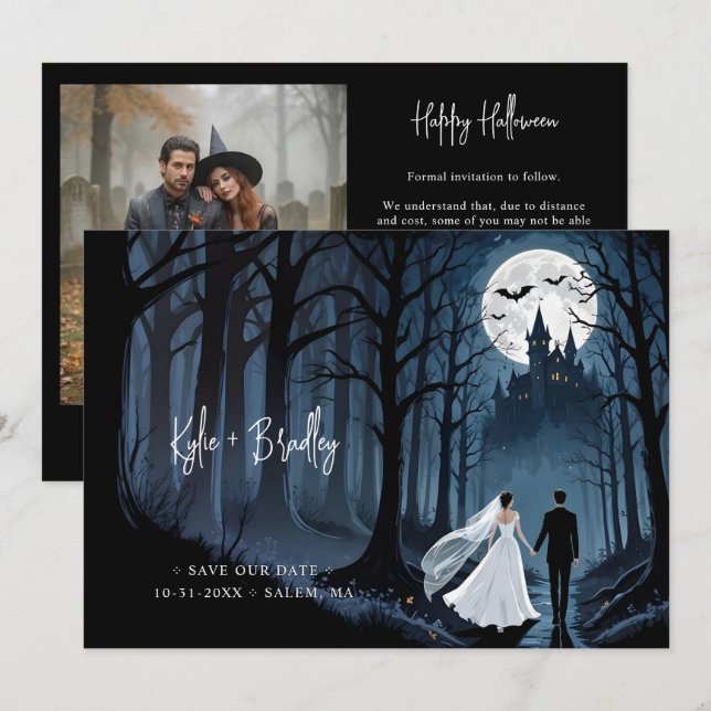 Wedding Photo & QR Haunted Castle Gothic Save The Date (Front/Back)