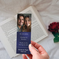 Wedding photo quote navy blue thank you favor