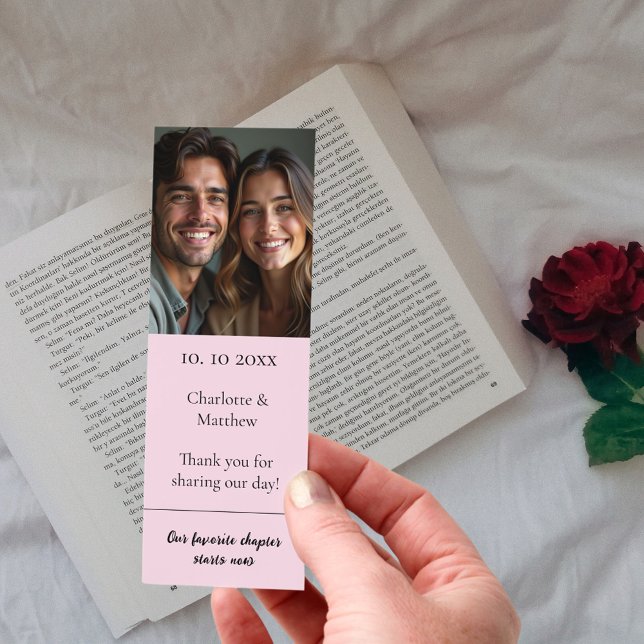 Wedding photo quote thank you pink floral favor bookmarks (Creator Uploaded)