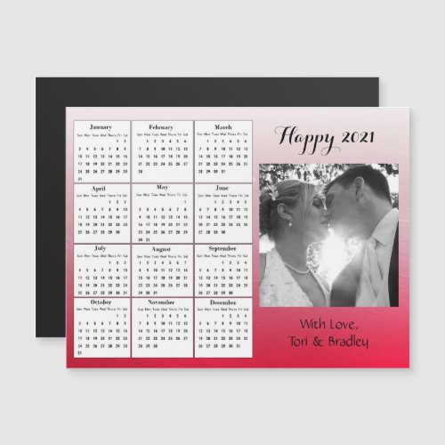 Wedding Photo Red Gradient  Mini 2021 Calendar Magnetic Invitation