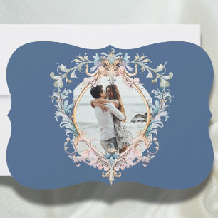 Wedding Photo Regency Era Blue Monogram Save The Date