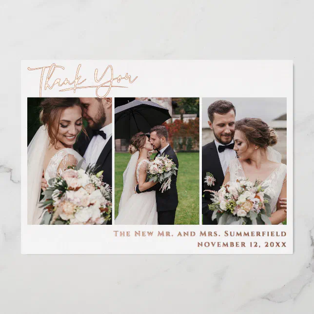 Wedding Photo Rose Gold Foil Script Thank You Card | Zazzle