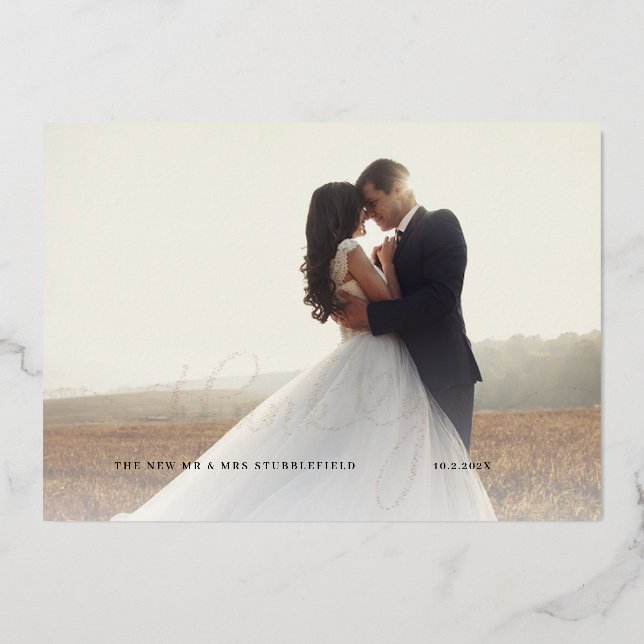 Wedding Photo Rose Gold Foil Script Thank You Card (Front)