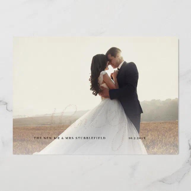 Wedding Photo Rose Gold Foil Script Thank You Card | Zazzle