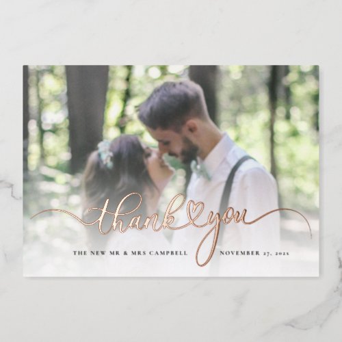 Wedding Photo Rose Gold Foil Thank You Card