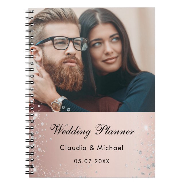 Wedding photo rose gold glitter bride notebook (Front)