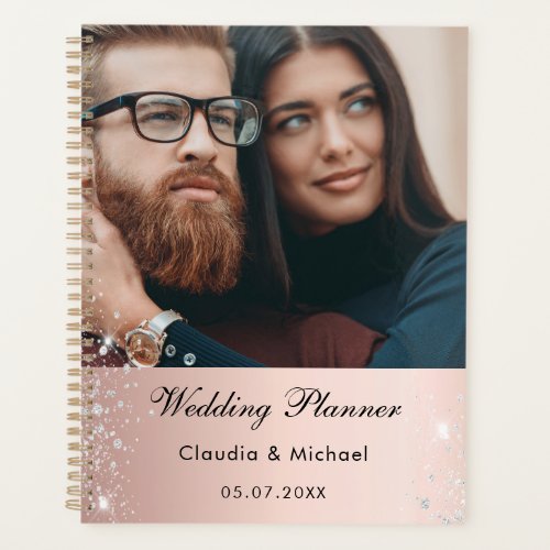 Wedding photo rose gold glitter bride planner