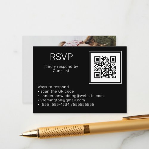 Wedding Photo RSVP Online QR Code Black  Enclosure Card