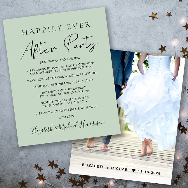 Wedding Photo Sage Happily Ever After Party Invite (From private vows to a grand happily ever after party - celebrate with family and friends)