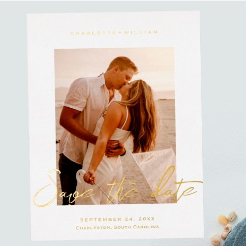 Wedding Photo Save The Date  Foil Invitation Postcard