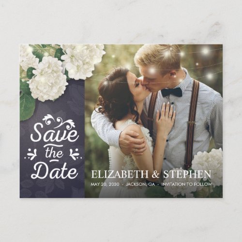 Wedding Photo Save The Date Hydrangea String Light Postcard