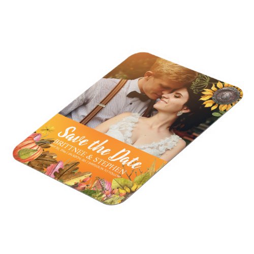 Wedding Photo Save The Date Maple Leaves Pumpkins  Magnet