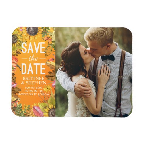 Wedding Photo Save The Date Maple Leaves Pumpkins  Magnet