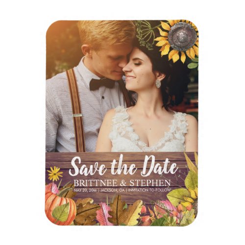 Wedding Photo Save The Date Maple Leaves Pumpkins Magnet