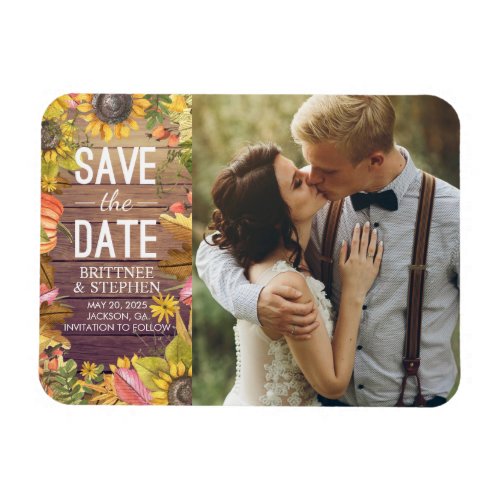 Wedding Photo Save The Date Maple Leaves Pumpkins Magnet