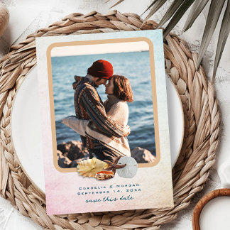 Wedding Photo Save the Date Seashells